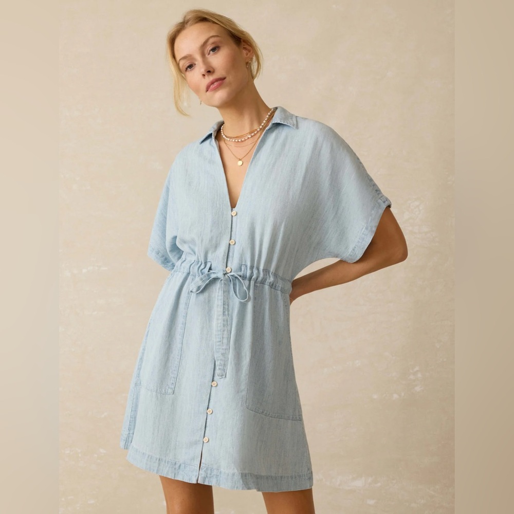 Faherty Tried & True Chambray Oakley Dress - Arctic Sea Wash